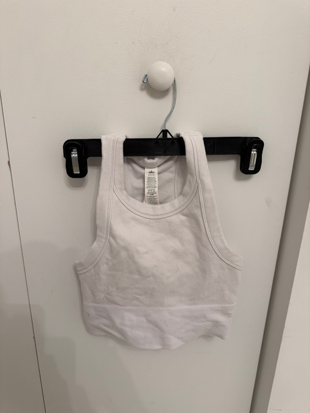 ALO Yoga White Ribbed Racerback Sports Bra